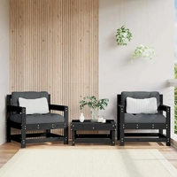Garden Chairs with Cushions 2 pcs Black Solid Wood Pine