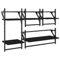 4 Piece Wall Shelf Set with Bars Black Engineered Wood