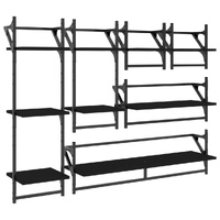 6 Piece Wall Shelf Set with Bars Black Engineered Wood