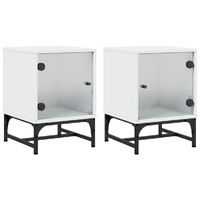 Bedside Cabinets with Glass Doors 2 pcs White 35x37x50 cm