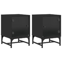 Bedside Cabinets with Glass Doors 2 pcs Black 35x37x50 cm