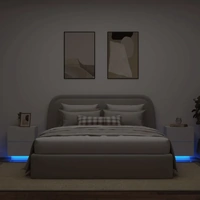 Bedside Cabinets with LED Lights 2 pcs White Engineered Wood