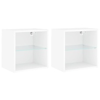 Bedside Cabinets with LED Lights Wall-mounted 2 pcs White