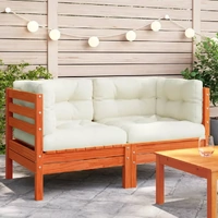 Garden Sofa Corner with Cushions 2 pcs Wax Brown Solid Wood Pine
