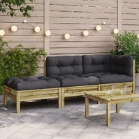Garden Sofa with Cushions and Footstool 3-Seater