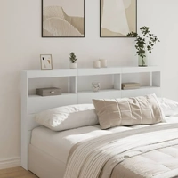 Headboard Cabinet with LED White 180 cm