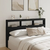 Headboard Cabinet with LED Black 180 cm