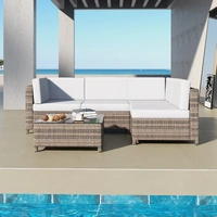 milano outdoor 5 pc rattan sofa set colour oatmeal seat & black coating (5 boxes)