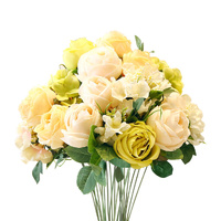 3pcs artificial silk with 15 heads flower fake rose bouquet table decor white