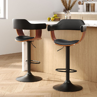 Artiss 2x Bar Stools Gas Lift Leather w/Armrest All Black
