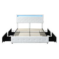 Levede Double Bed Frame RGB LED PU 4 Drawer USB