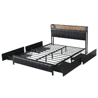  queen bed frame pu 4 drawer usb charge