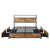  Queen Bed Frame RGB LED 4 Drawers USB