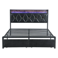 levede double metal bed frame led lights 2 drawers