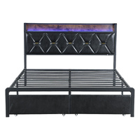 levede queen metal bed frame led lights 2 drawers