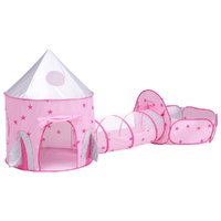 Kids Playhouse Play Tent Pop Up Castle Crawl Tunnel Basketball Hoop Pink