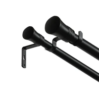 marlow black double curtain rod steel pole pommel set extendable adjustable