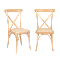 2x Dining Chairs Kitchen Table Chair Natural Wood Rattan Seat Cafe Lounge