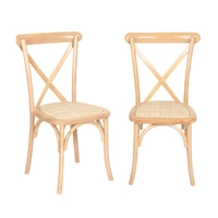 2x dining chairs kitchen table chair natural wood rattan seat cafe lounge