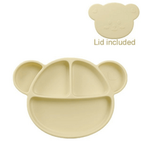  Bear Silicone Suction Food Plate with Silicone Lid Pink