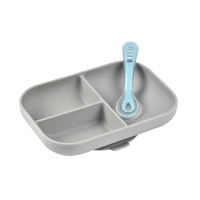  Silicone Suction Divided Plate & Spoon - Grey