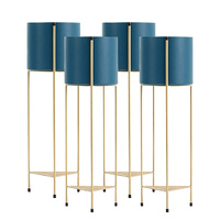 4x 2 layer 65cm gold metal plant stand with blue flower pot holder corner shelving rack indoor display