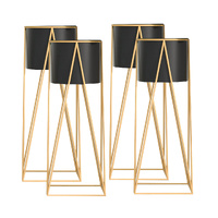4x 70cm gold metal plant stand with black flower pot holder corner shelving rack indoor display