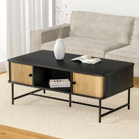 Artiss Coffee Table Sliding Drawer Door Black Boris