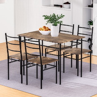 Artiss Dining Table and Chairs Set 5PCS Industrial Wooden Metal Desk Walnut