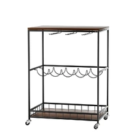  Wooden Bar Cart Drinks Trolley 3 Tire