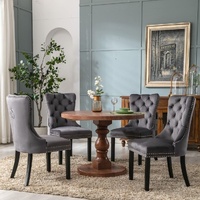 2x Velvet Dining Chairs Upholstered Tufted Kithcen Chair with Solid Wood Legs Stud Trim and Ring