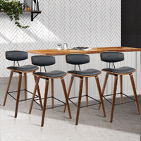 PU Leather Circular Footrest Bar Stools - Black