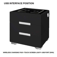 Wembley Smart Bedside Tables Side 3 Drawers Wireless Charging USB Nightstand LED Light AU Black