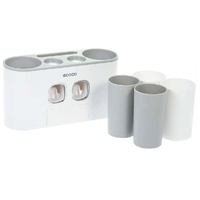 Ecoco Wall-Mounted Toothbrush Holder with 2 Toothpaste Dispensers 4 Cups and 5 Toothbrush Slots Toiletries Bathroom Storage Rack