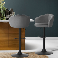 Set of 2 Bar Stools Kitchen Stool Swivel Chair Gas Lift Velvet Chairs Nessah