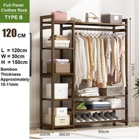 Bamboo Clothes Rack Garment Closet Storage Organizer Hanging Rail Shelf Dress room