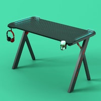 RGB Gaming Desk Home Office Carbon Fiber Led Lights Game Racer Computer PC Table Y-Shaped Black