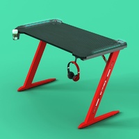RGB Gaming Desk Home Office Carbon Fiber Led Lights Game Racer Computer PC Table Z-Shaped Red