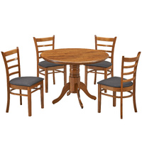 Linaria Dining Set 106cm Round Pedestral Table 4 Fabric Seat Chair - Walnut