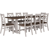 Erica Dining Set 200cm Table Chair Solid Acacia Wood Timber Brown White