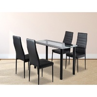 5PC Indoor Dining Table and Chairs Dinner Set Glass Leather Kitchen