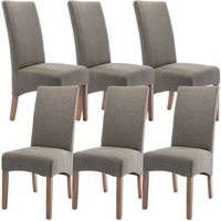 Aksa Fabric Upholstered Dining Chair Solid Pine Wood Furniture - Grey