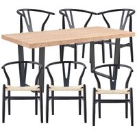 Petunia  Dining Table Wishbone Chair Elm Timber Wood Metal Leg