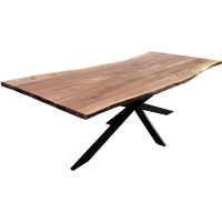 Lantana Dining Table Live Edge Solid Acacia Timber Wood Metal Leg -Natural