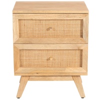 Urmston Bedside Table Drawer Storage Cabinet Solid Mango Wood Rattan Natural