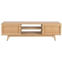 Orangetown ETU Entertainment TV Unit Solid Mango Wood Rattan 2 Door Natural