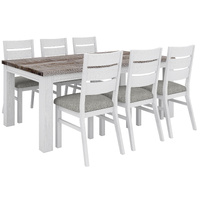 Plumeria Dining Set Table Chair Solid Acacia Wood - White Brush