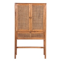 Jasmine Tall Storage Cabinet 90cm 2 Door 1 Drawer Mindi Wood Rattan
