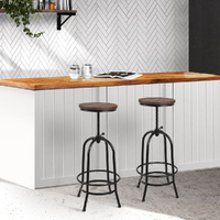 Bar Stool Industrial Round Seat Wood Metal - Black and Brown