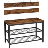 Industrial Design Entryway Shoe Rack with Coat Hooks Organizer